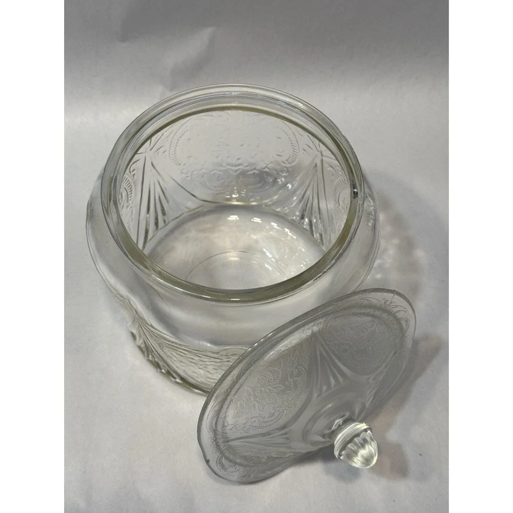 Hazel Atlas Royal Lace Clear Depression Glass Cookie Biscuit Jar w/Lid 1930s VTG